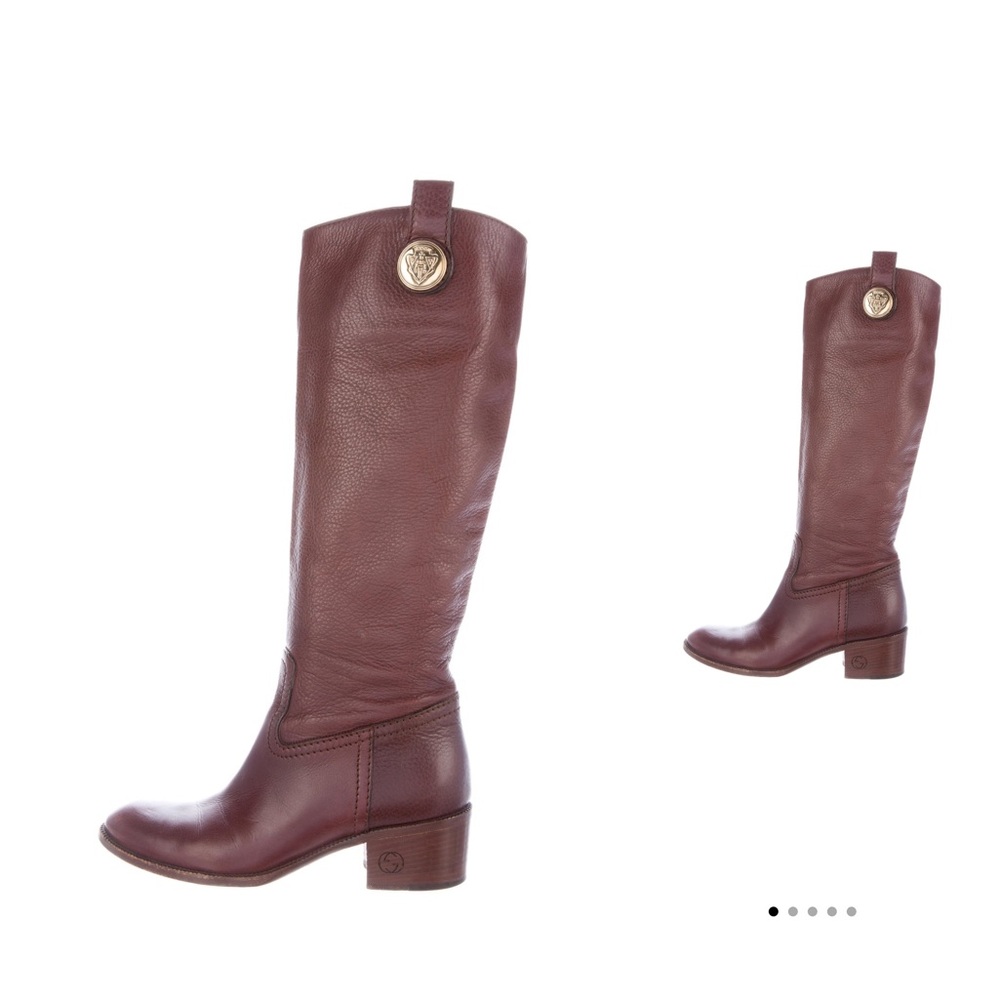 Gucci Brown/Burgundy Leather Knee-High Heeled Boots